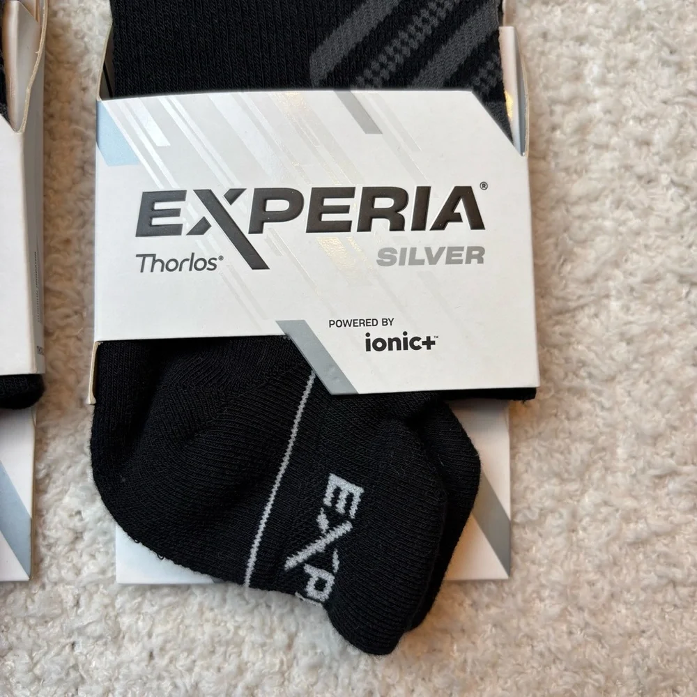 Thorlos Experia Silver Socks Unisex Med‎ Black Arch Support Cushioned Breathable